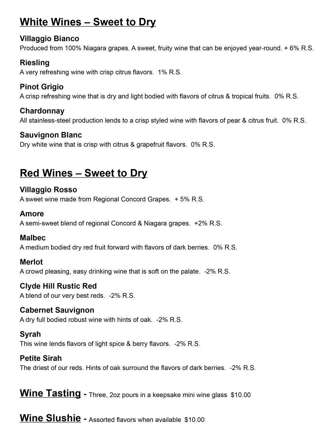 wine list